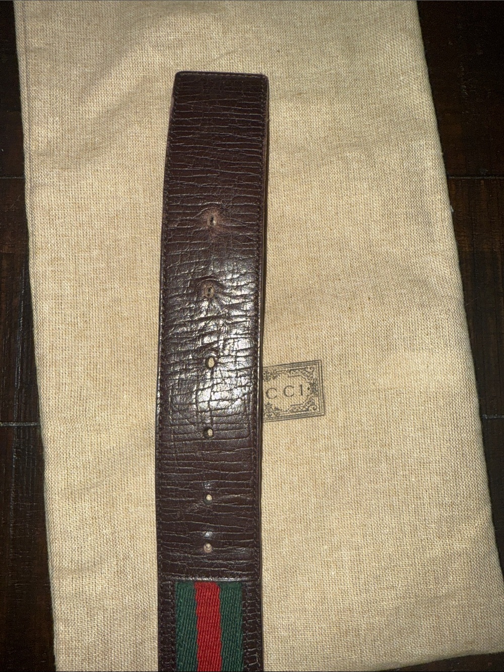 Gucci Brown Leather Belt with Green and Red Web Stripe - Picture 3 of 4